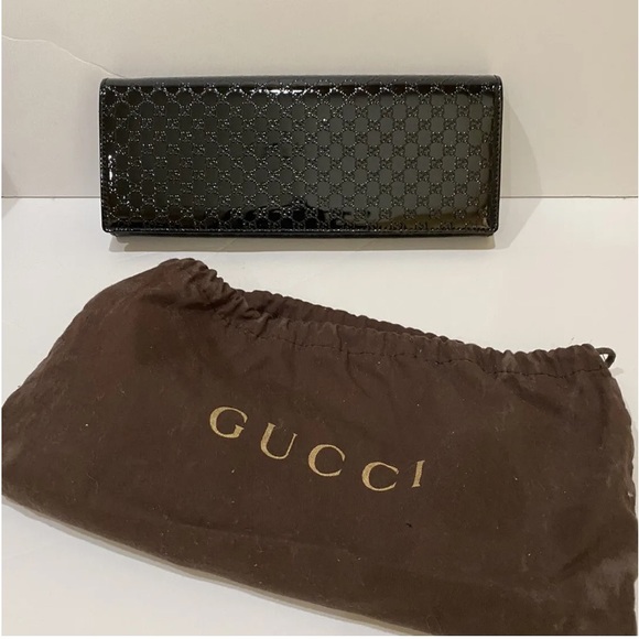 GUCCI GG Monogram Broadway Evening Black Patent Leather Long Clutch Gorgeous